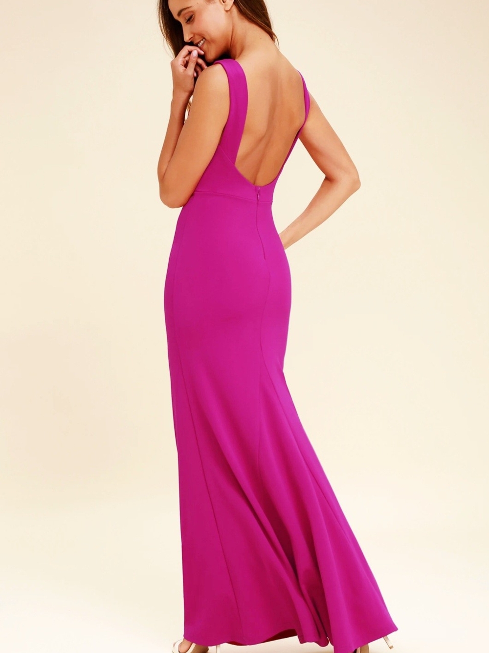 Lulu's Magenta Backless Sleeveless Evening Gown